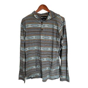 Billabong Men's Striped Hoodie Shirt Blue and Brown size large
